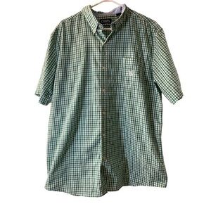 Chaps Ralph Lauren Green White Checkered Button Down Shirt Easy Care XL #1230
